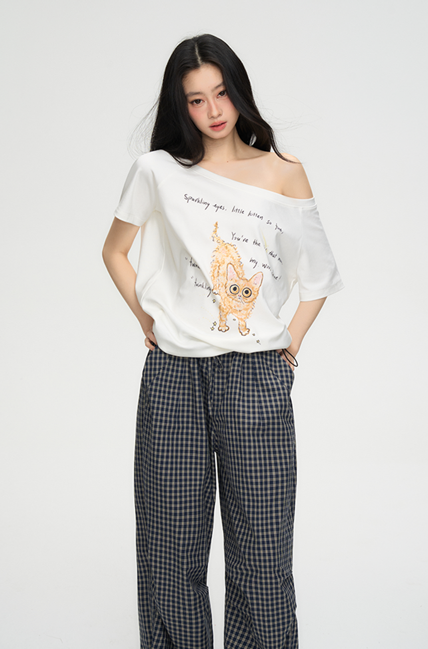 Kitten Print Casual Short-sleeved T-shirt PUN0071