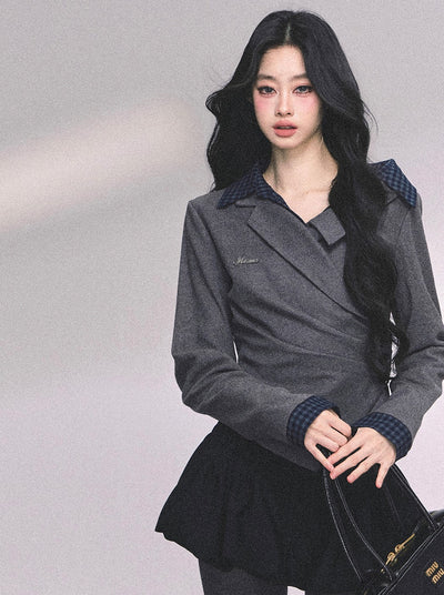 Fake Two-piece Long-sleeved Plaid Shirt DIA0648