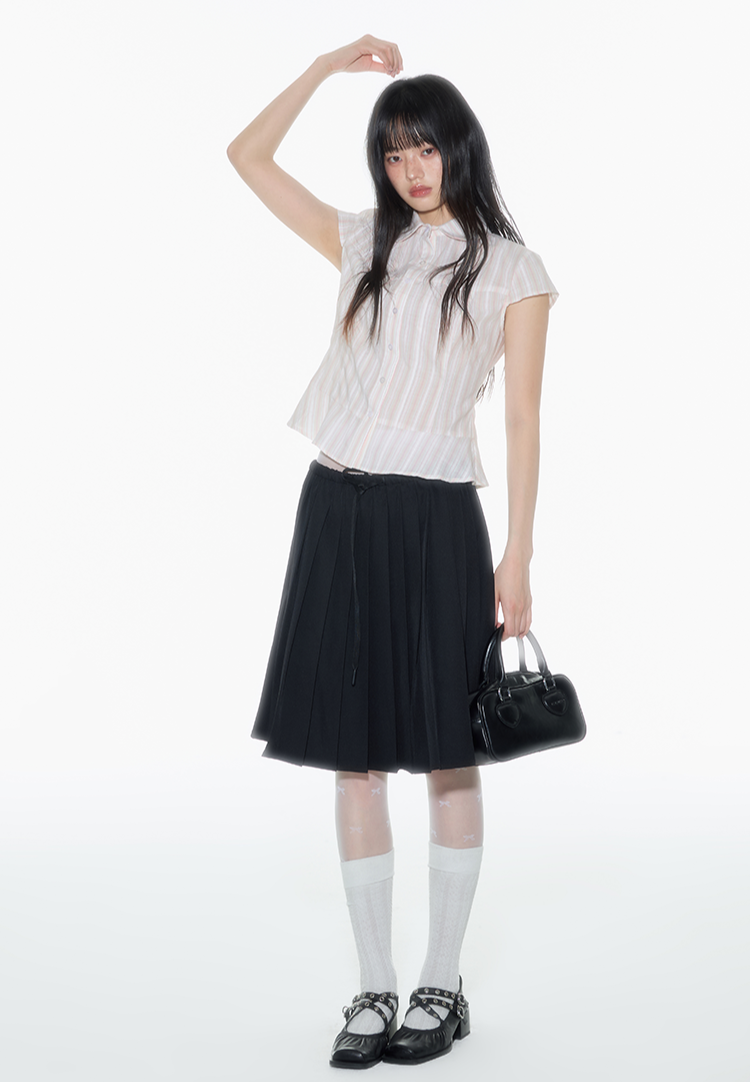 Striped Lapel Short-sleeved Shirt ONT0011