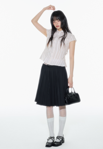 Striped Lapel Short-sleeved Shirt ONT0011