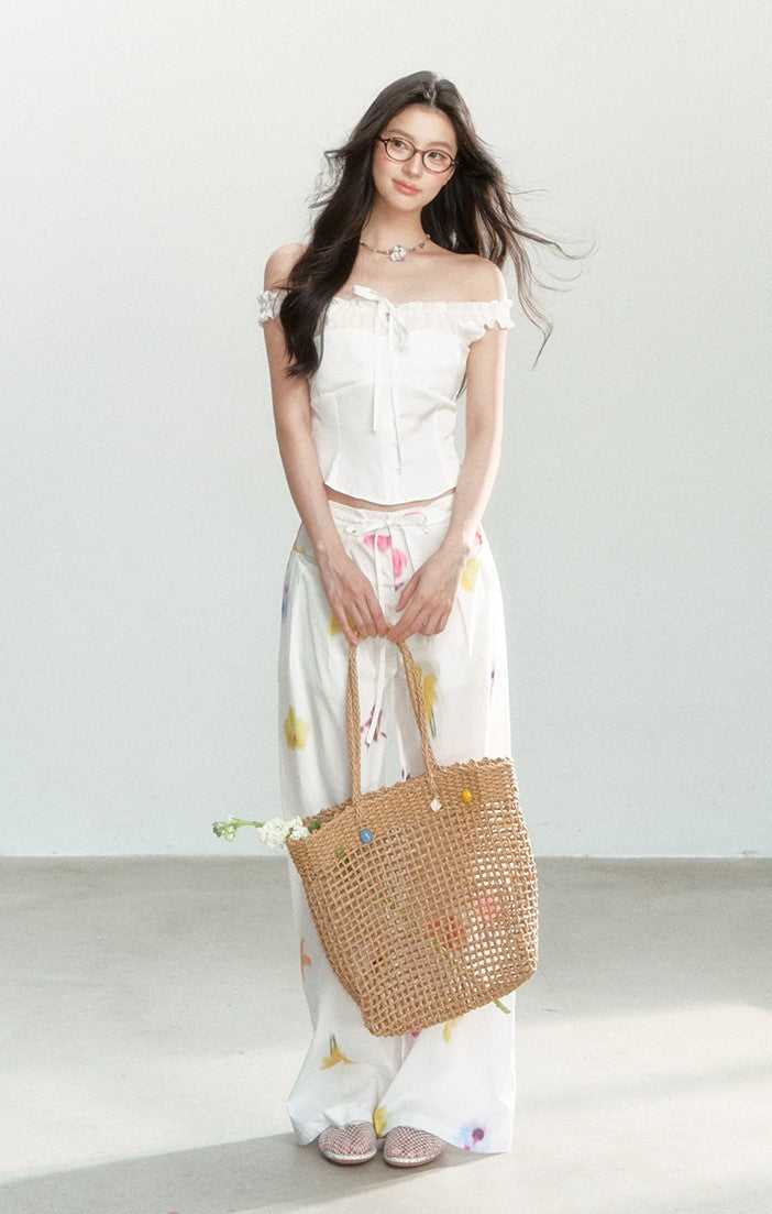 White Bow Design Slim Top SHI0166