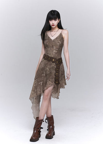 Butterfly Design Brown Suspender Dress LAD0110