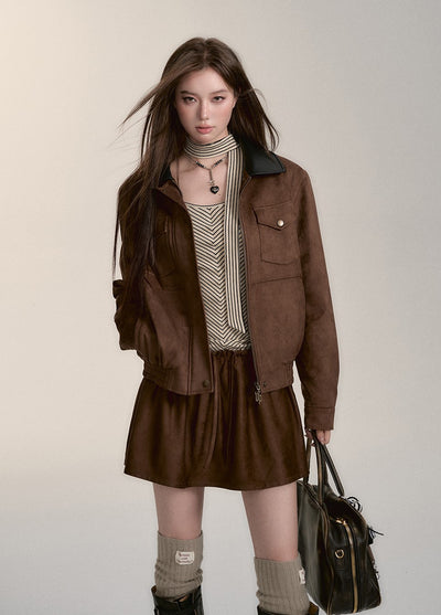 All-match Cowhide Plush Thickened Cotton Jacket/Short Skirt VIA0172