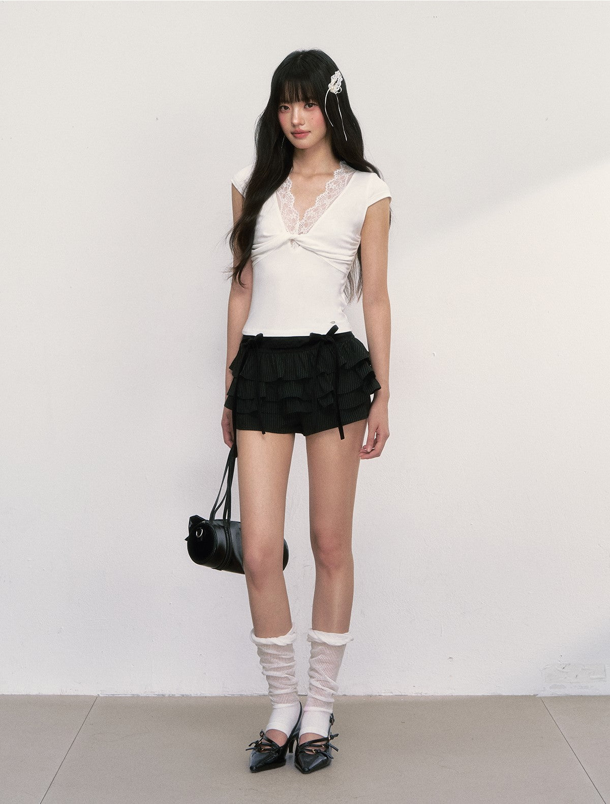 Twisted Lace Splicing T-shirt WEE0013