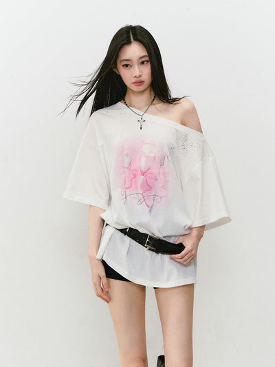 Rhinestone Printing Loose T-shirt VIA0315