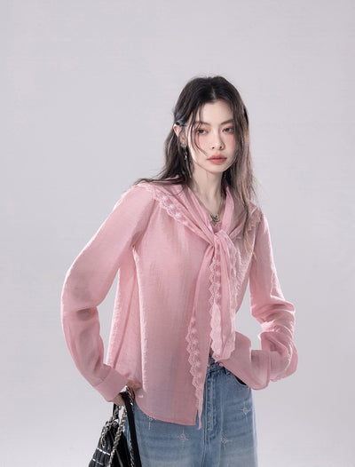 Grapefruit Pink Large Lapel Shirt COT0247