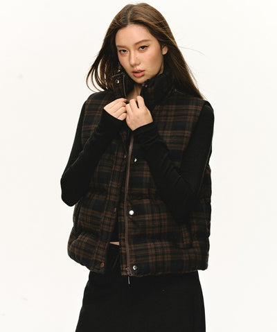 Retro Plaid Stand-up Collar Vest Jacket ANA0100