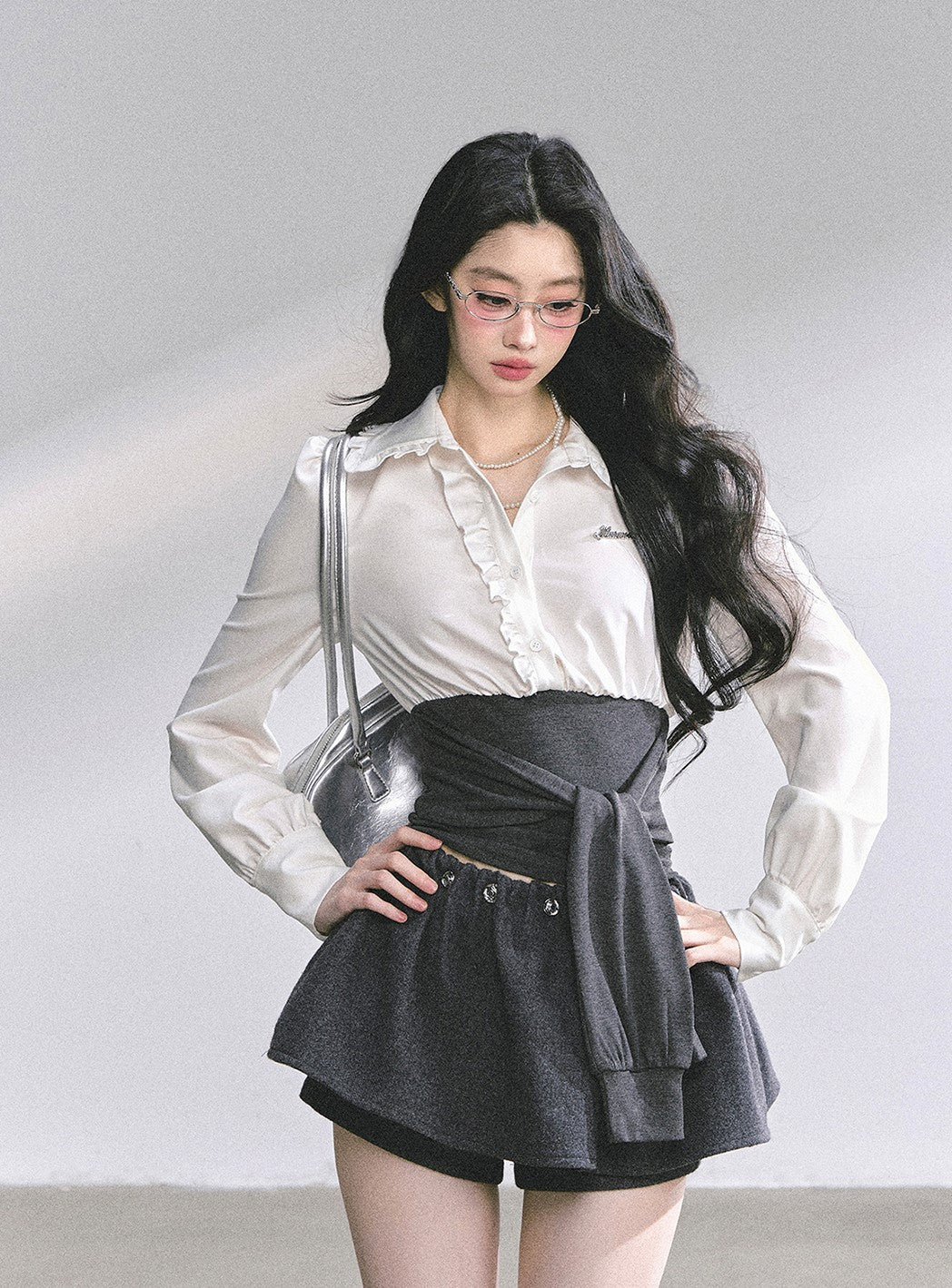 Ruffled Waist Slimming Shirt DIA0569