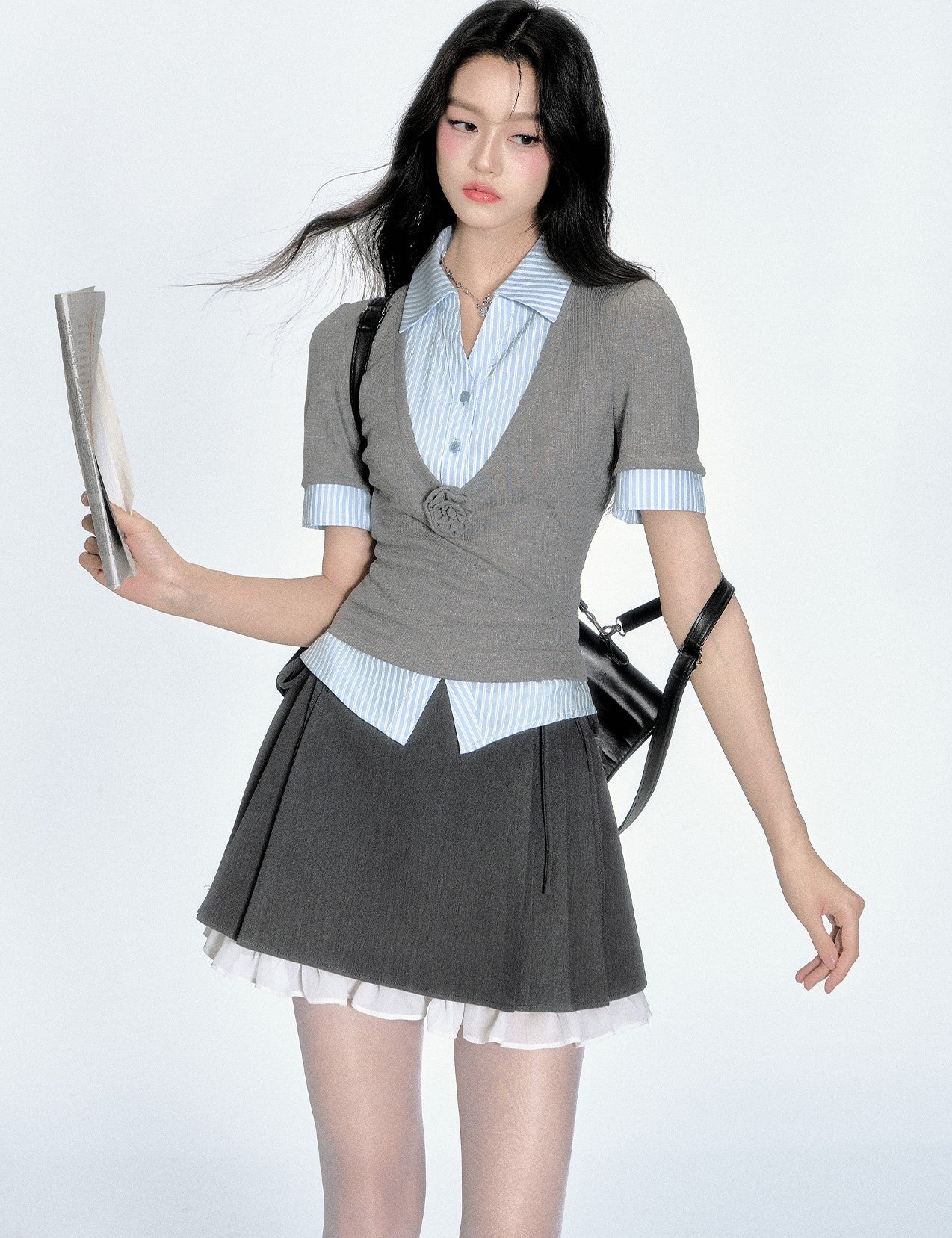 Blue Stripe Fake two-piece Shirt FRA0345