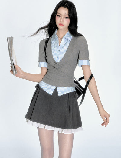 Blue Stripe Fake two-piece Shirt FRA0345