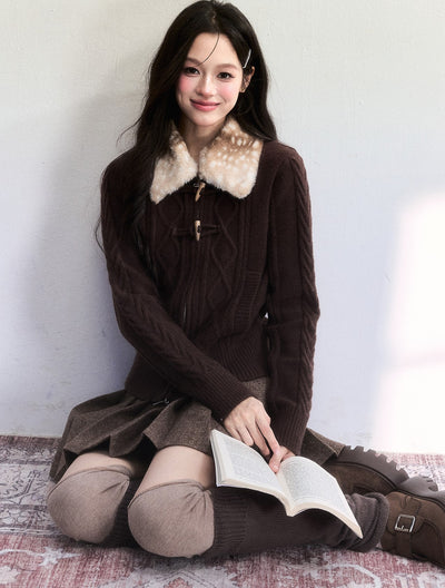 Horn Button Retro Cable Knit Cardigan FRA0498