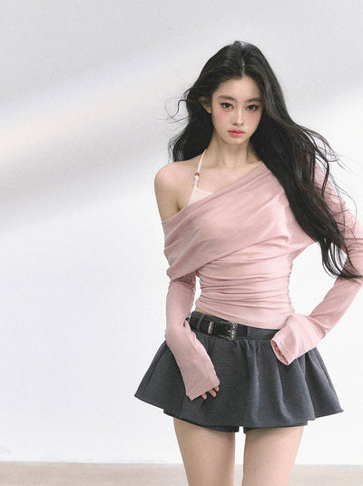 Fake Two-piece Off-Shoulder T-shirt DIA0528
