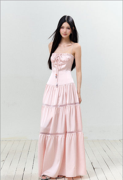 Satin Pleated Lace-up Suspender Dress AGM0150