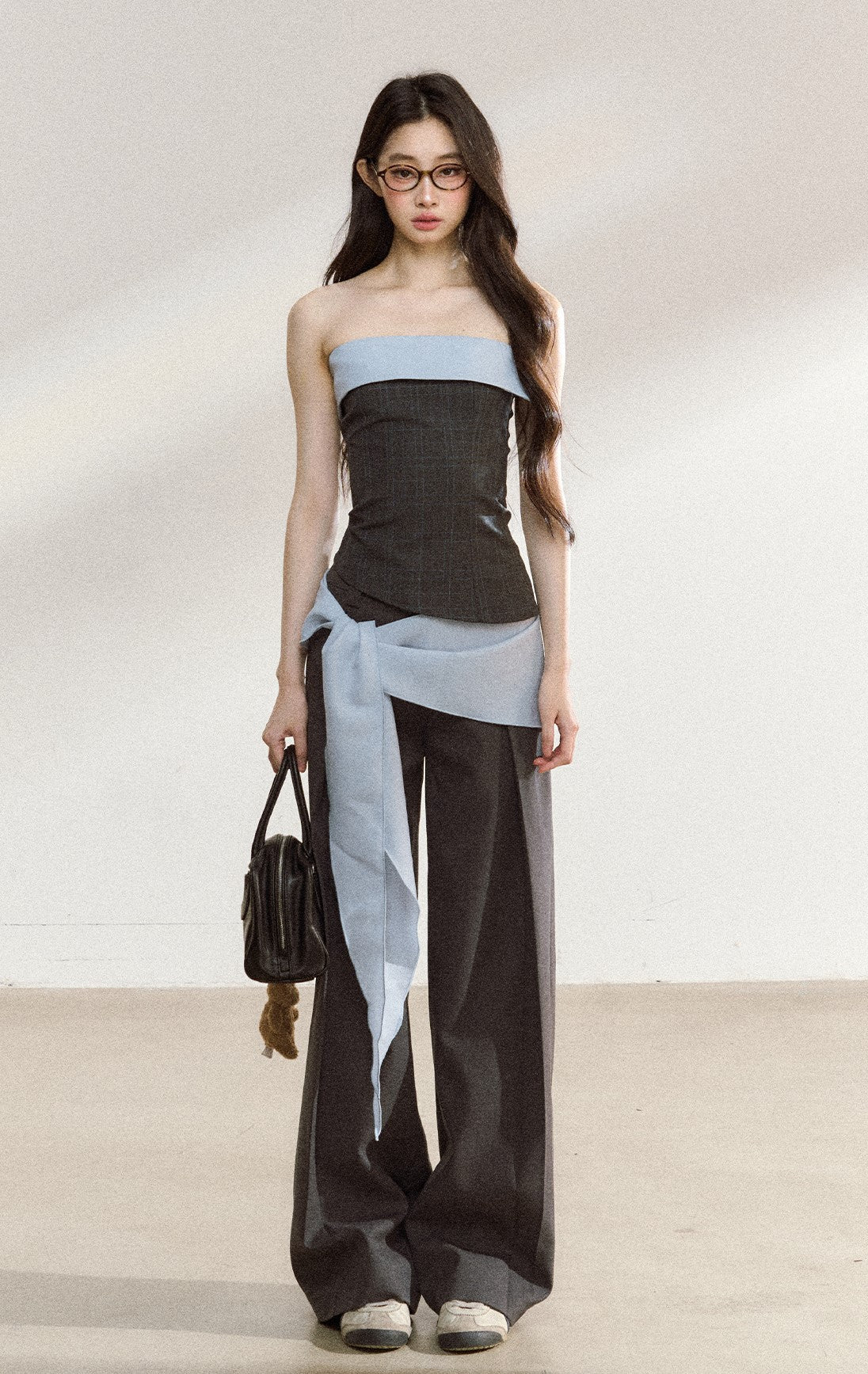 Gray Straight Drape Pants SHI0205