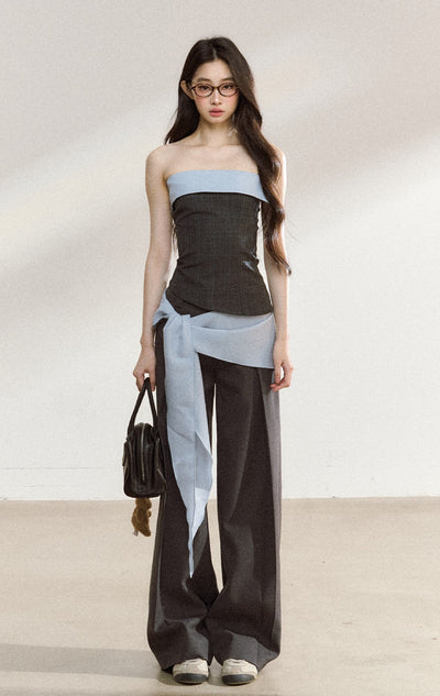 Gray Straight Drape Pants SHI0205