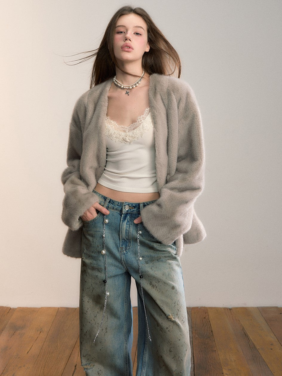 Gradient Fur Large Pocket Coat VIA0350