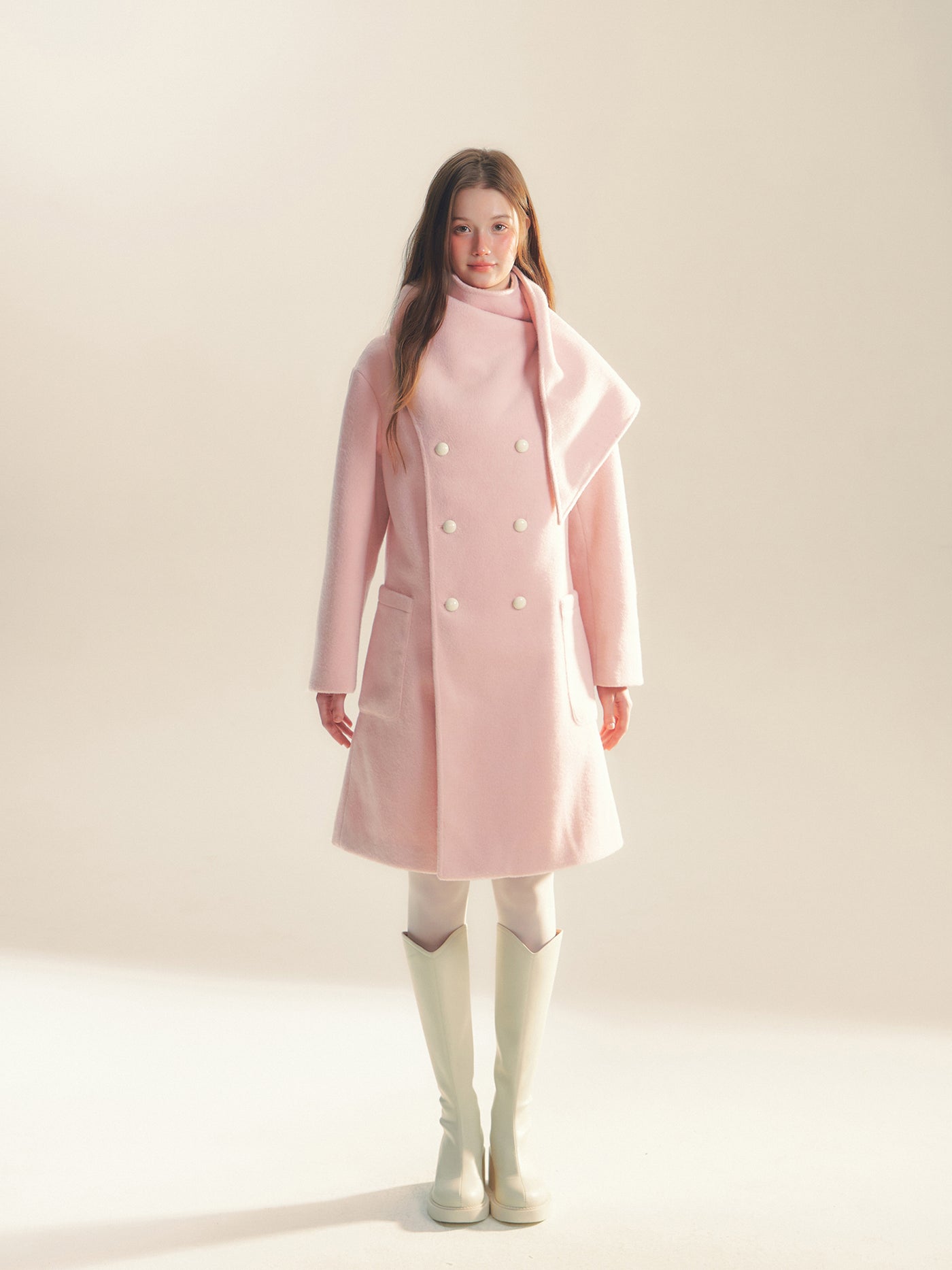 Pink Wool Scarf Silhouette Medium Coat REC0060