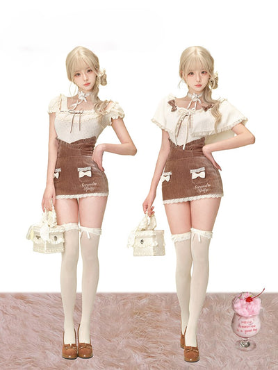 Lace Top/Brown Skirt/Shawl SER0136