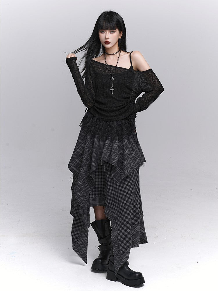 Long-Sleeved Off-Shoulder Sheer Sweater LAD0221