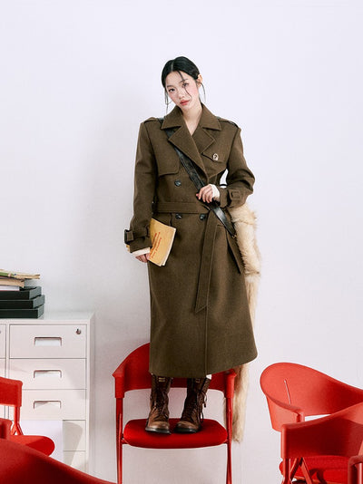 Classic Silhouette Belt Simple Warm Long Coat LAL0063