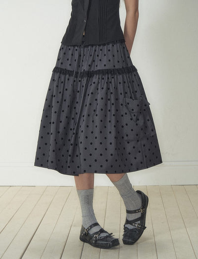 Gray Polka Dot Pocket Midi Skirt SOO0013