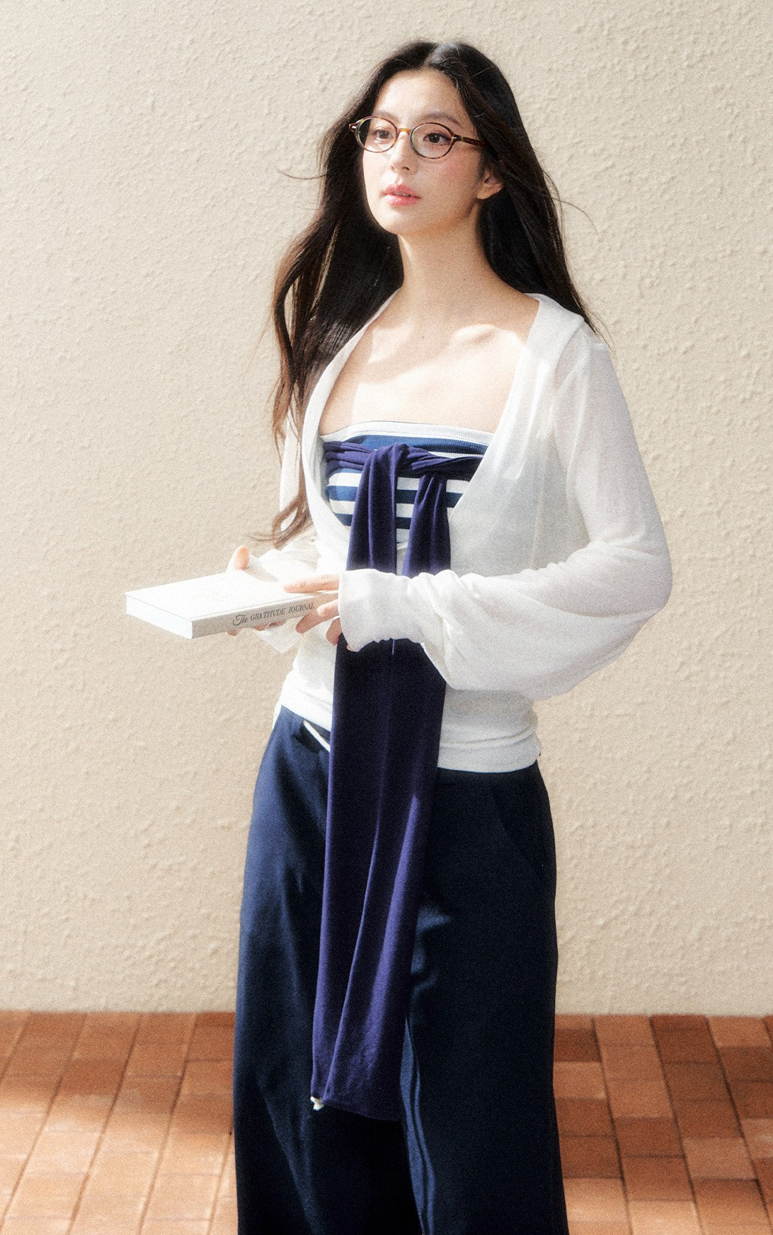 Striped Tube Top/Long-sleeved Cardigan SHI0181