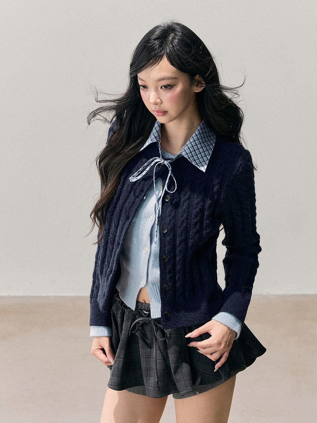 Plaid Shirt Collar Faux Two-Piece Sweater DIA0722