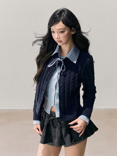 Plaid Shirt Collar Faux Two-Piece Sweater DIA0722