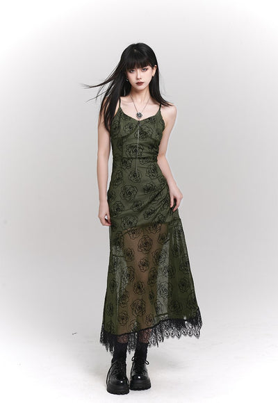Artistic And High-end Green Suspender Dress LAD0066