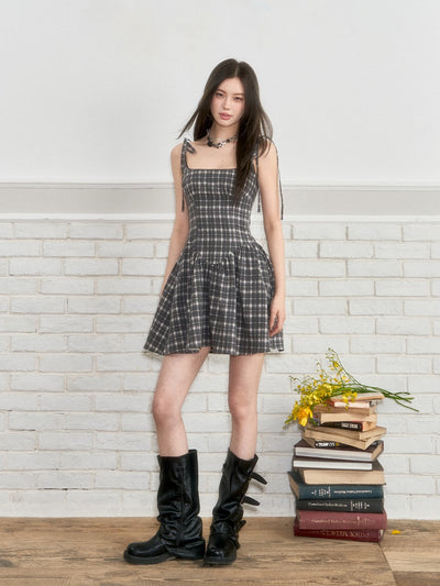 Bow Tie Plaid Suspender Dress VIA0254