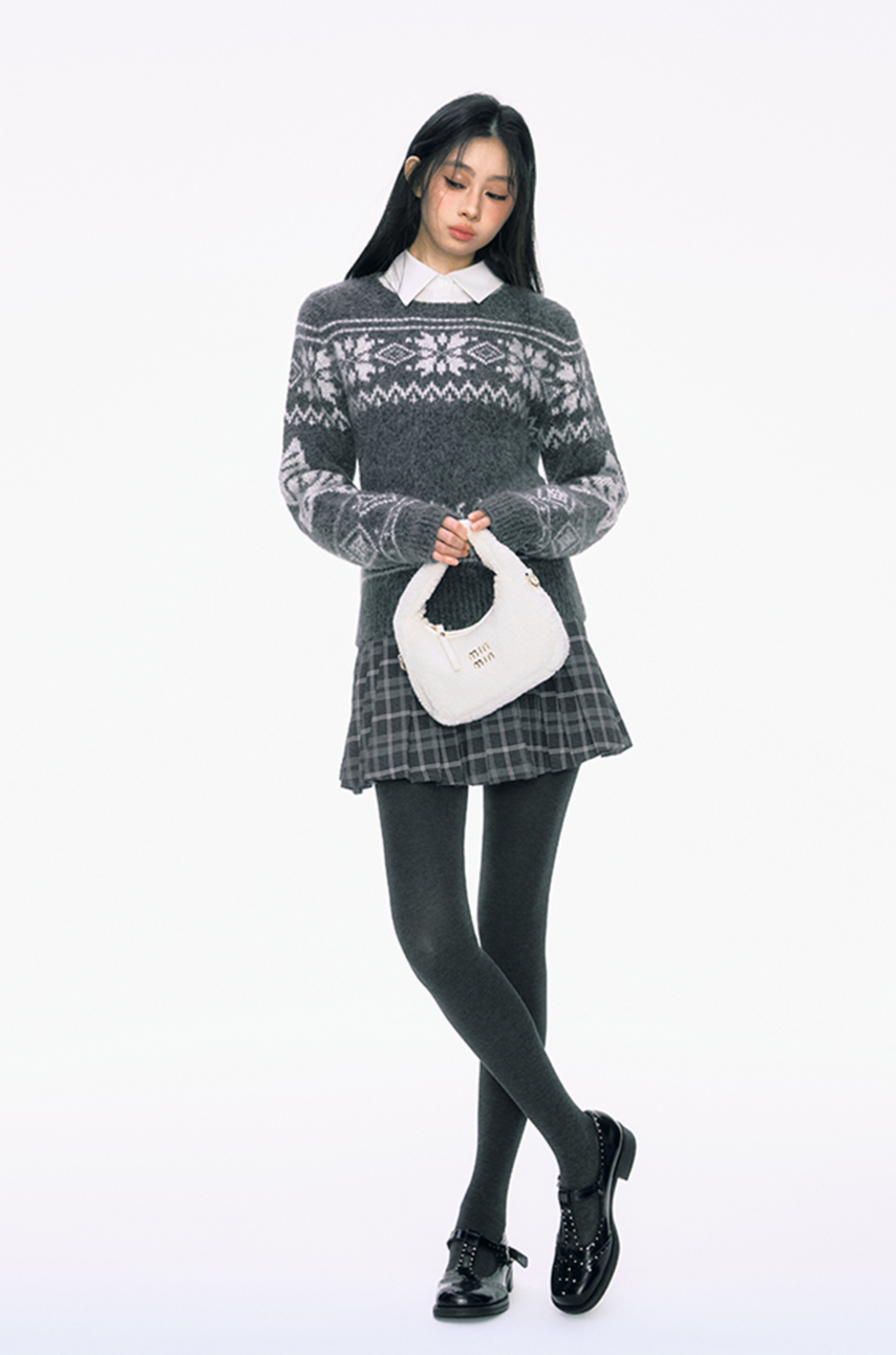 Dark Gray Fair Isle Knitted Sweater PUN0029