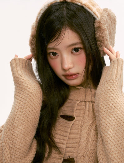 Retro Collar Horn Button Cable Knit Cardigan WEE0136