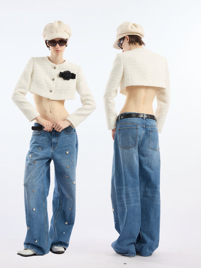 Jewel-embellished Loose Straight Jeans AOA0038
