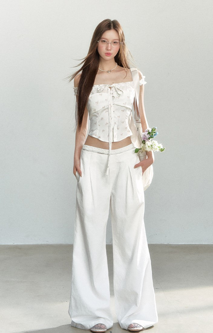 White Straight Casual Loose Pants SHI0163