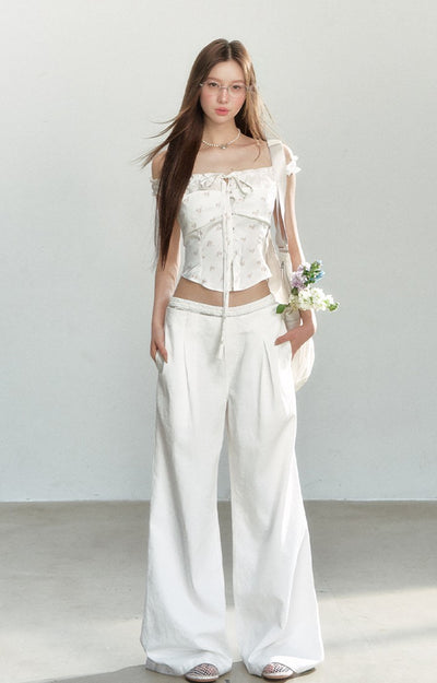 White Straight Casual Loose Pants SHI0163