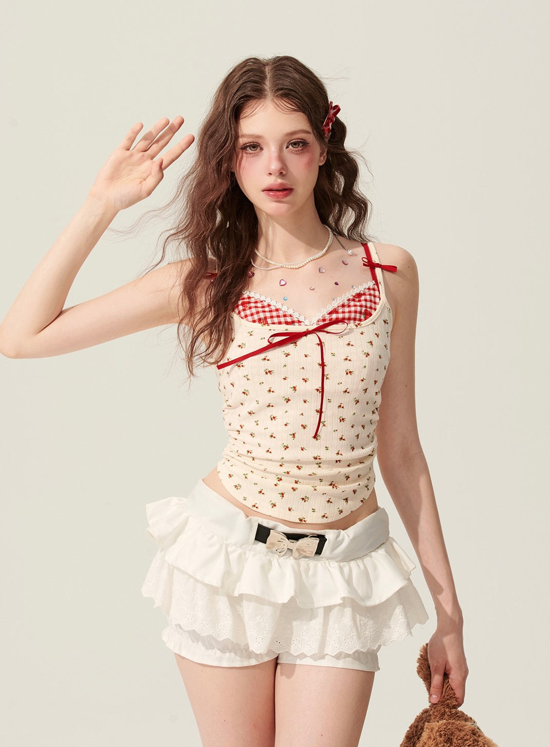 Fake Two-piece Suspender Floral Top DIA0178