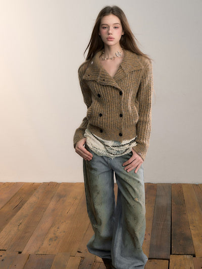 Yarn High-Neck Knit Cardigan VIA0357