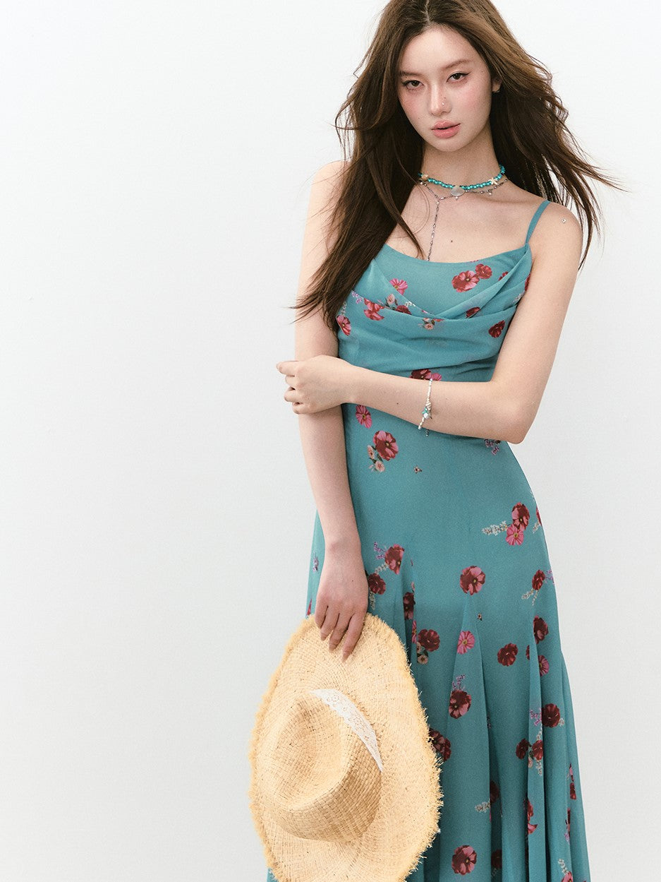 Swing Collar Flower Suspender Dress VIA0273