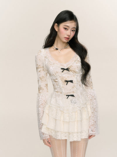 White Moss Rose French Pure Desire Lace Shirt DIA0230