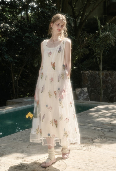 Tulle Flower Embroidery Long Dress GRO0169