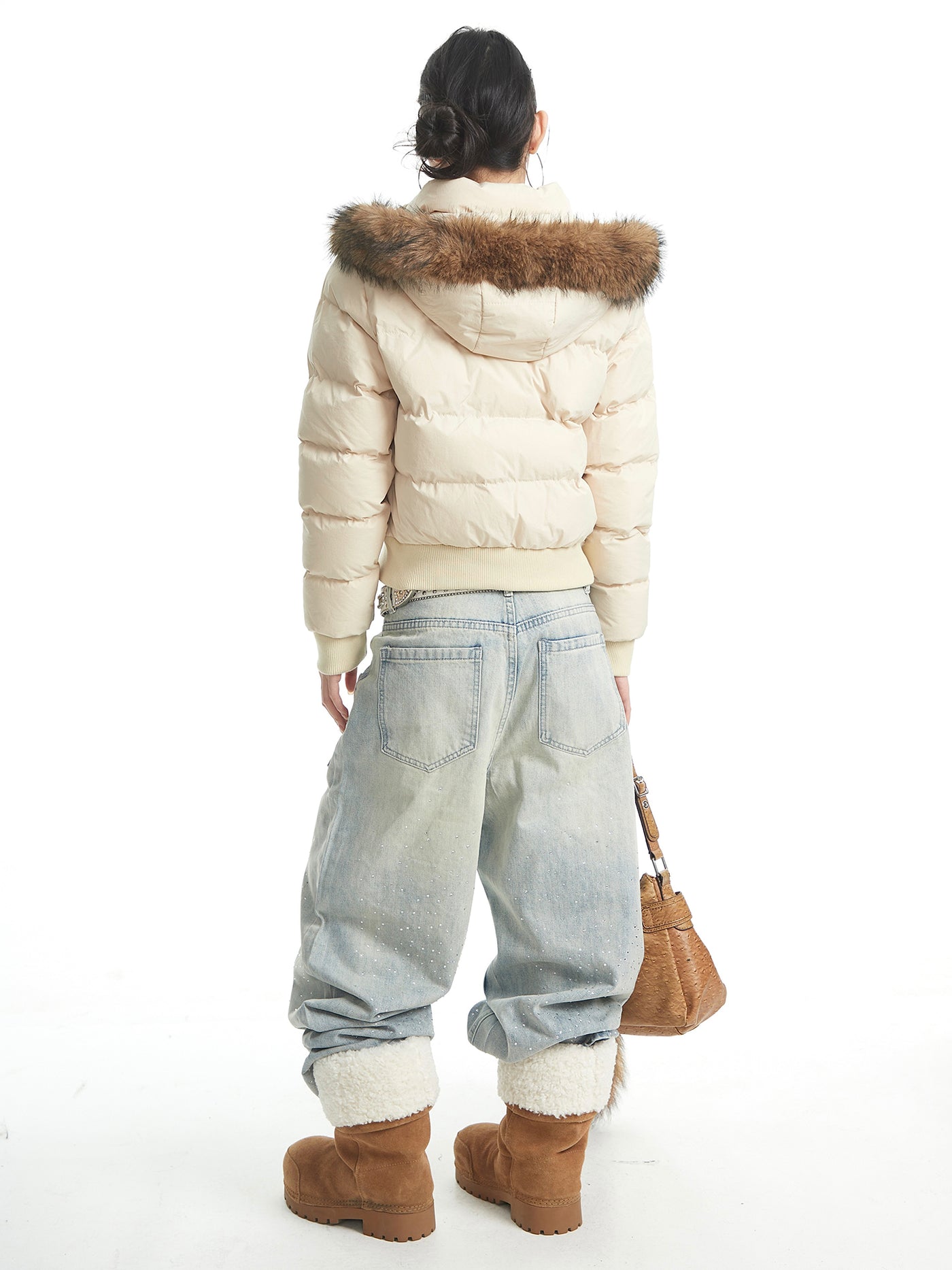 American-style Fur Hooded Short Down Jacket UNC0323