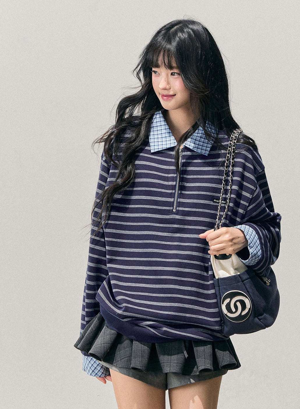 Blue Faux Two-Piece Striped T-Shirt DIA0710