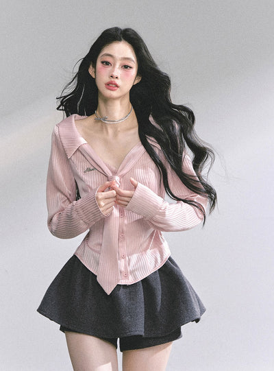 Pink Polo Collar Striped Shirt  DIA0570
