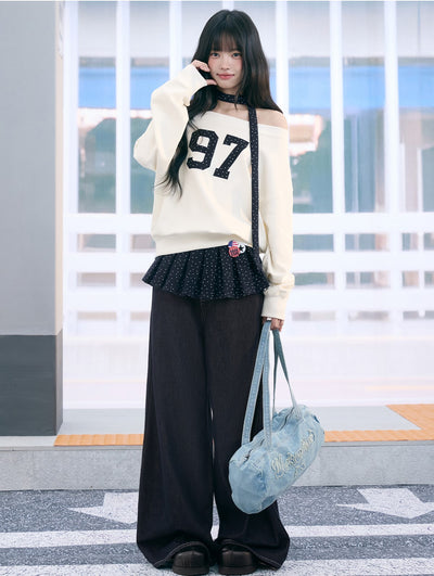 Off-shoulder Print Casual Sweatshirt WEE0069