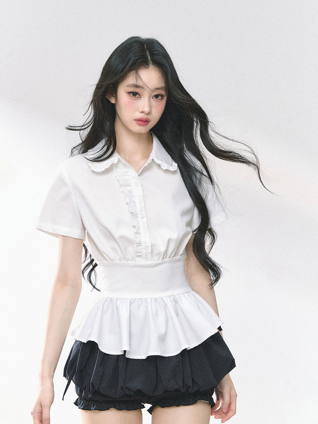 Waist Slim White Slim Shirt DIA0471