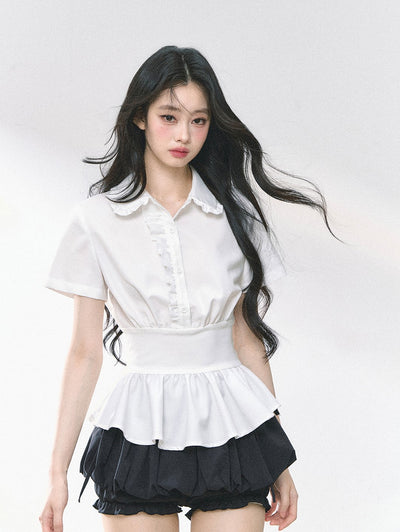 Waist Slim White Slim Shirt DIA0471
