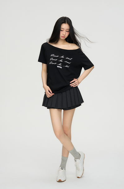 Letter Print One-shoulder Casual T-shirt PUN0070