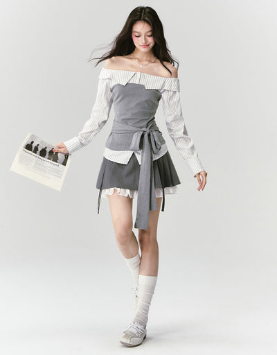 Striped One-Shoulder Shirt/Skirt FRA0419