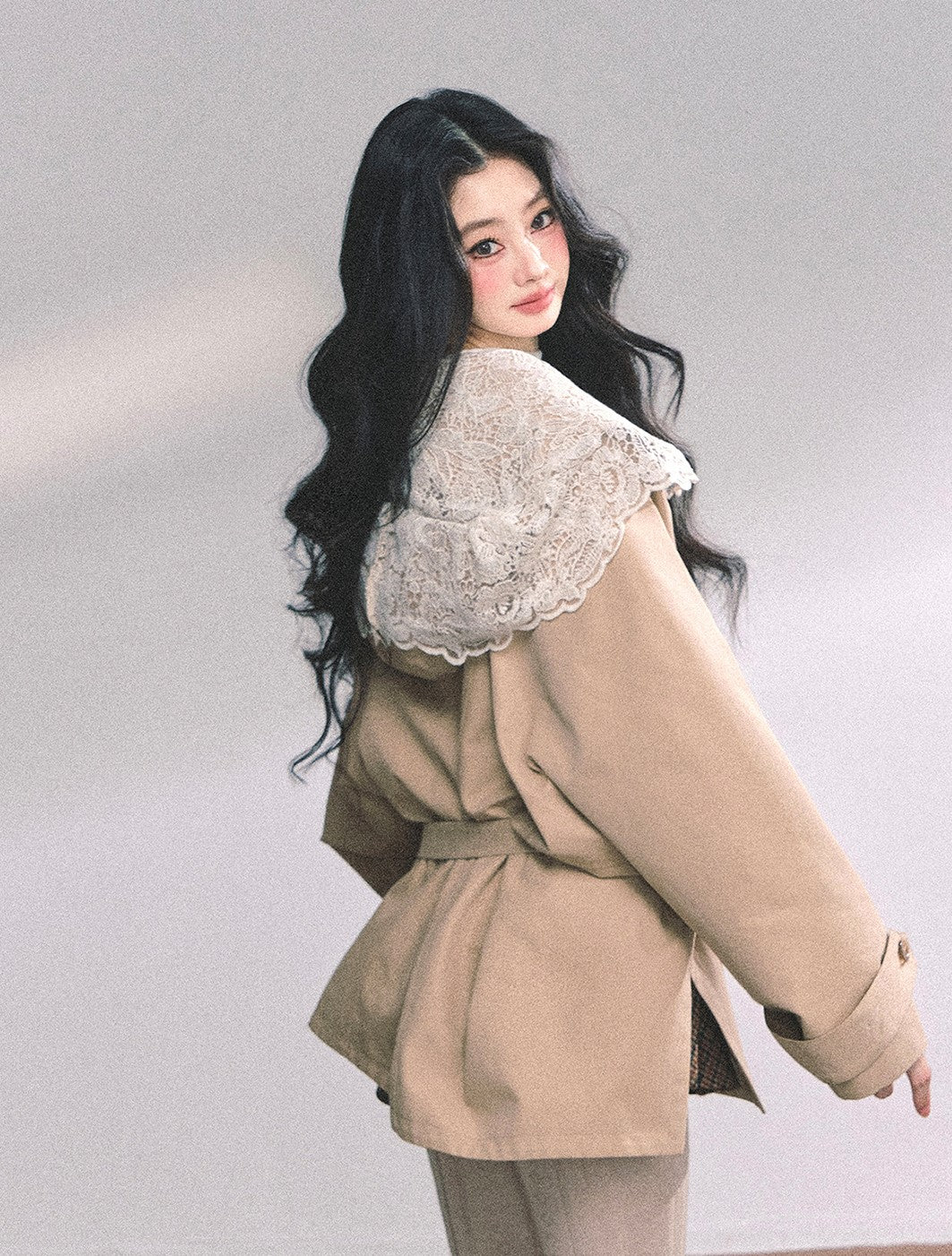 Hooded Lace Trench Jacket DIA0650