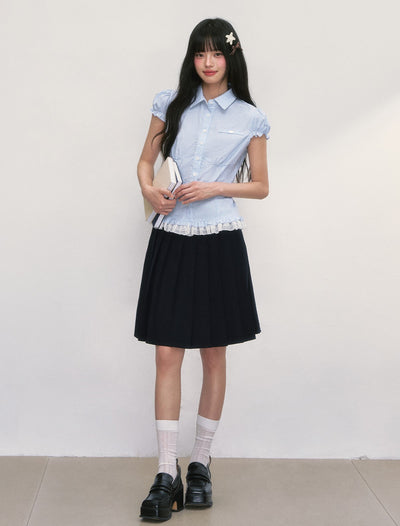 Lace Plaid Puff Sleeves Shirt WEE0042